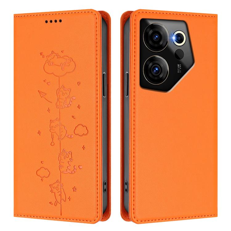 For Tecno Camon 20 Premier 5G Cute Cats Embossed Magnetic RFID Vegan Leather Phone Case