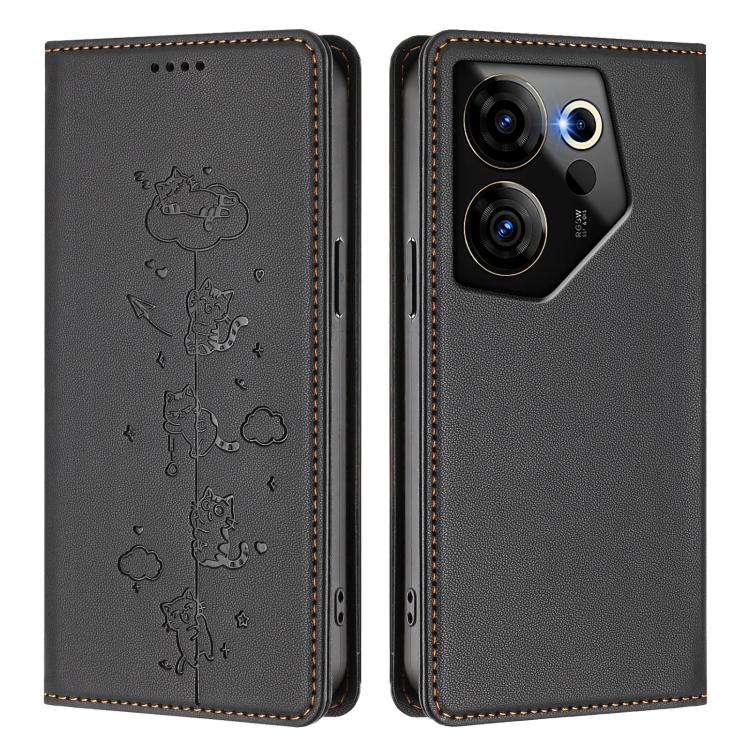 For Tecno Camon 20 Premier 5G Cute Cats Embossed Magnetic RFID Vegan Leather Phone Case
