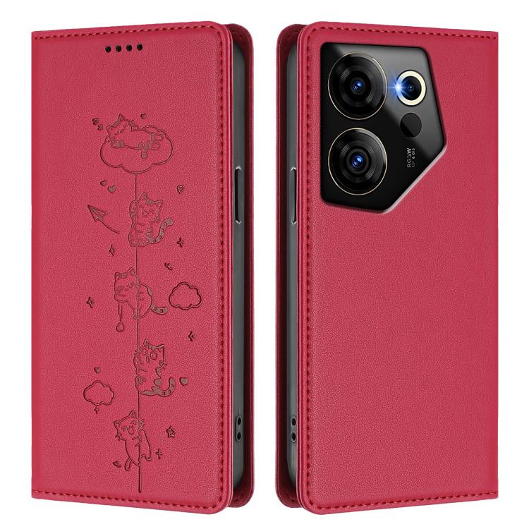 For Tecno Camon 20 Premier 5G Cute Cats Embossed Magnetic RFID Vegan Leather Phone Case