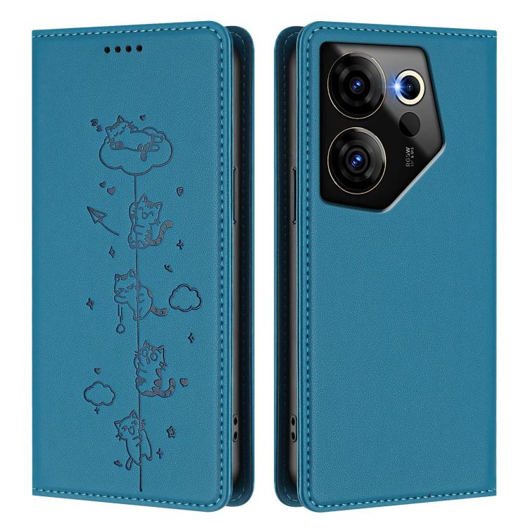 For Tecno Camon 20 Premier 5G Cute Cats Embossed Magnetic RFID Vegan Leather Phone Case