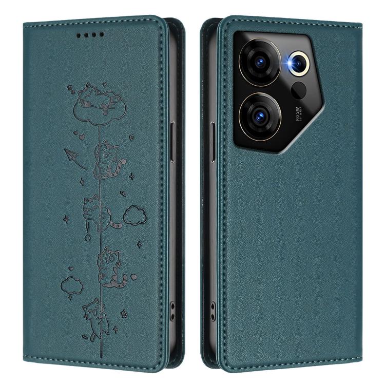 For Tecno Camon 20 Premier 5G Cute Cats Embossed Magnetic RFID Vegan Leather Phone Case