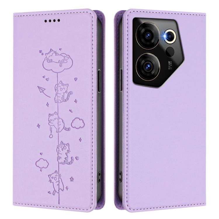 For Tecno Camon 20 Premier 5G Cute Cats Embossed Magnetic RFID Vegan Leather Phone Case