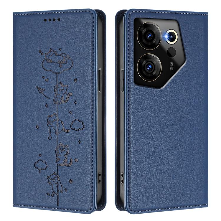 For Tecno Camon 20 Premier 5G Cute Cats Embossed Magnetic RFID Vegan Leather Phone Case