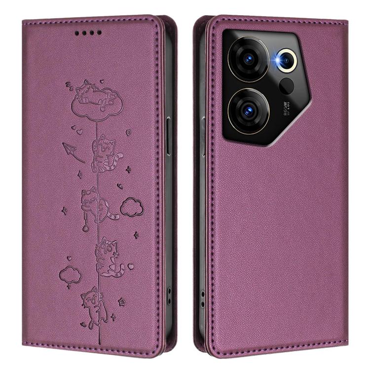 For Tecno Camon 20 Premier 5G Cute Cats Embossed Magnetic RFID Vegan Leather Phone Case