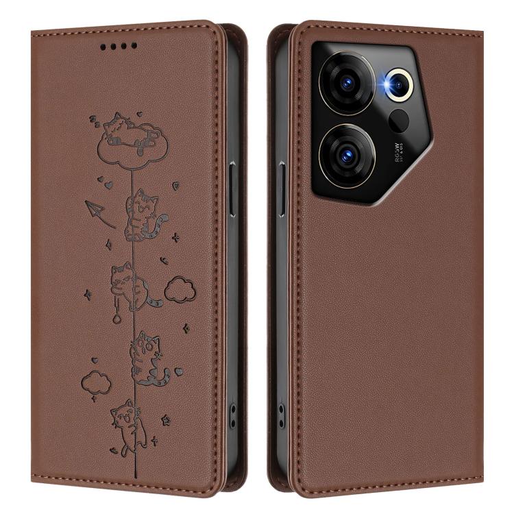 For Tecno Camon 20 Premier 5G Cute Cats Embossed Magnetic RFID Vegan Leather Phone Case