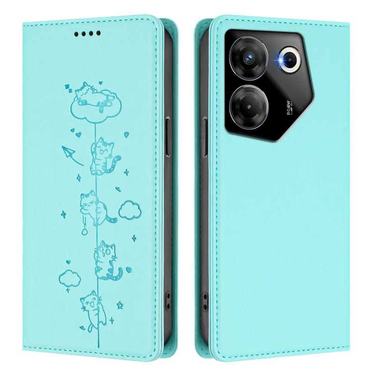 For Tecno Camon 20 Pro 5G Cute Cats Embossed Magnetic RFID Vegan Leather Phone Case