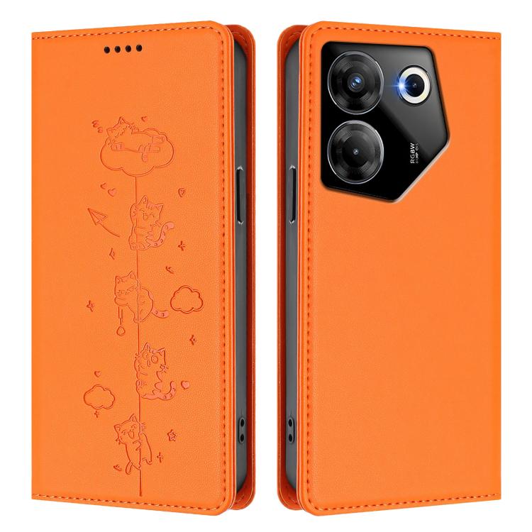 For Tecno Camon 20 Pro 5G Cute Cats Embossed Magnetic RFID Vegan Leather Phone Case