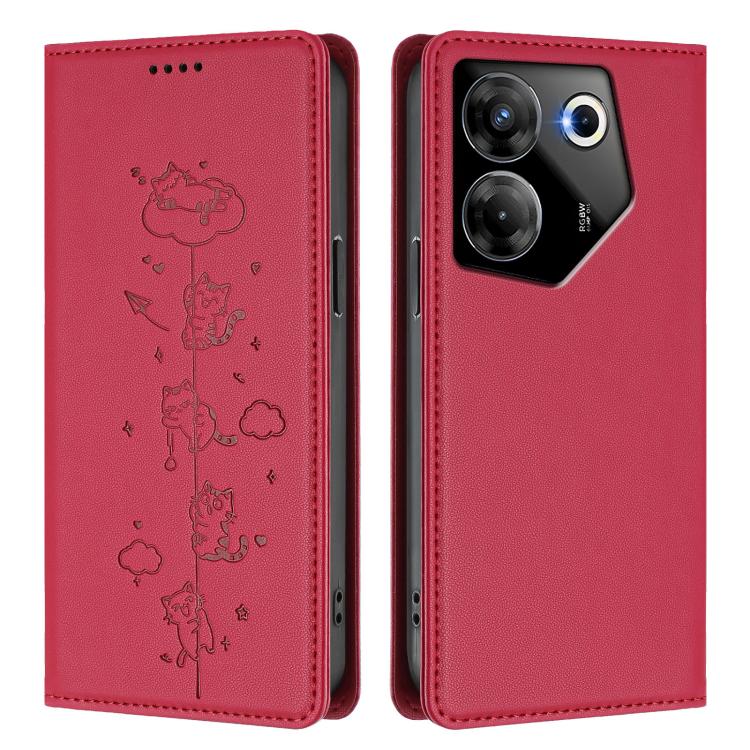 For Tecno Camon 20 Pro 5G Cute Cats Embossed Magnetic RFID Vegan Leather Phone Case