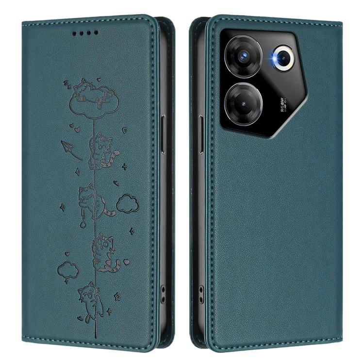 For Tecno Camon 20 Pro 5G Cute Cats Embossed Magnetic RFID Vegan Leather Phone Case