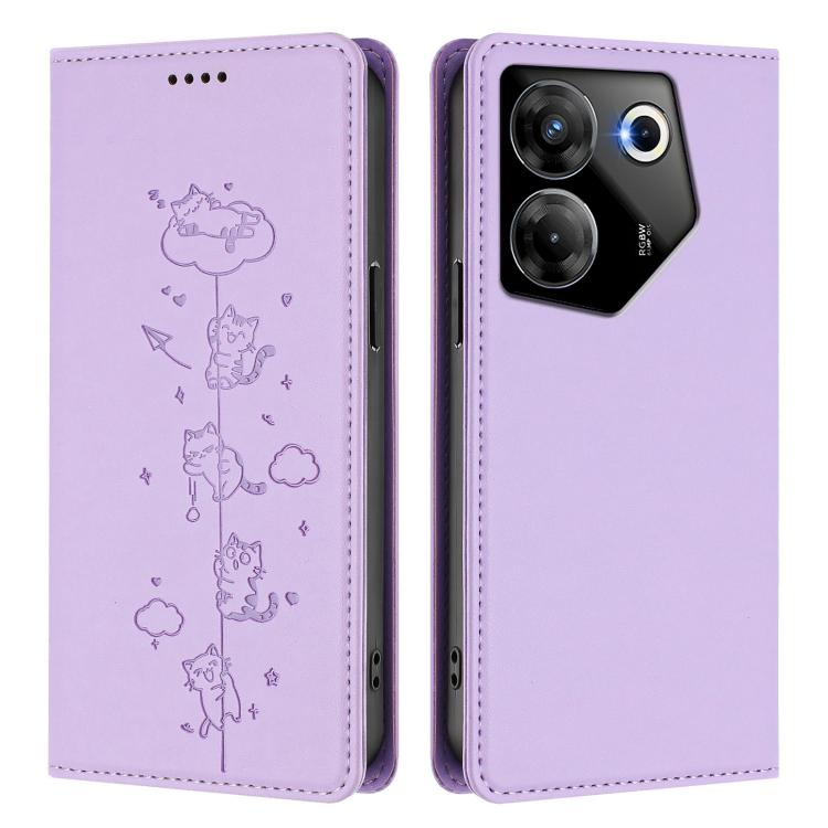For Tecno Camon 20 Pro 5G Cute Cats Embossed Magnetic RFID Vegan Leather Phone Case