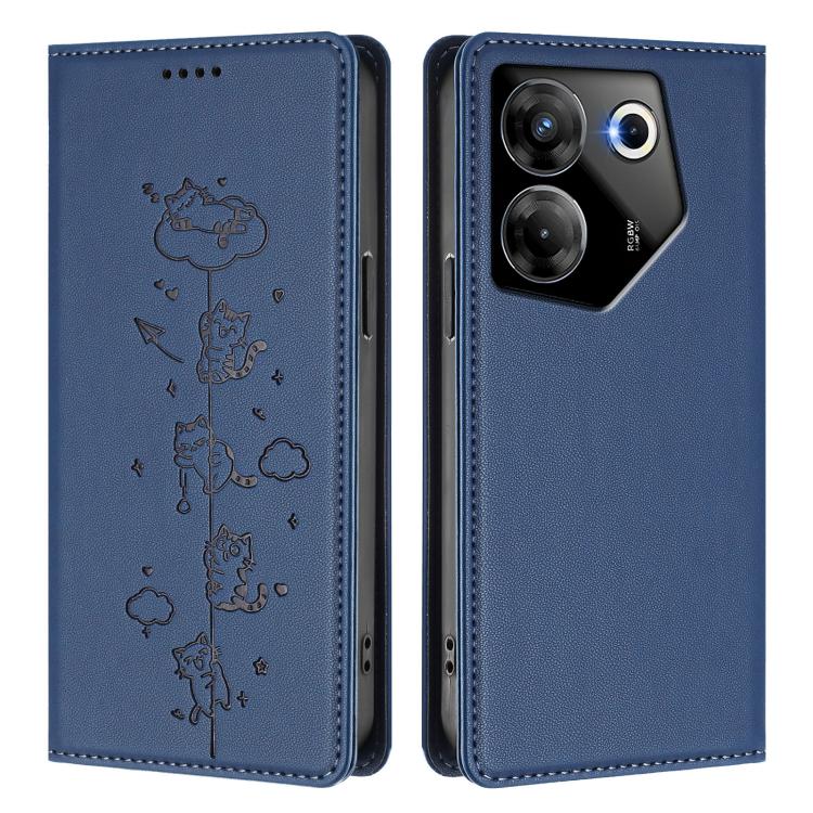 For Tecno Camon 20 Pro 5G Cute Cats Embossed Magnetic RFID Vegan Leather Phone Case