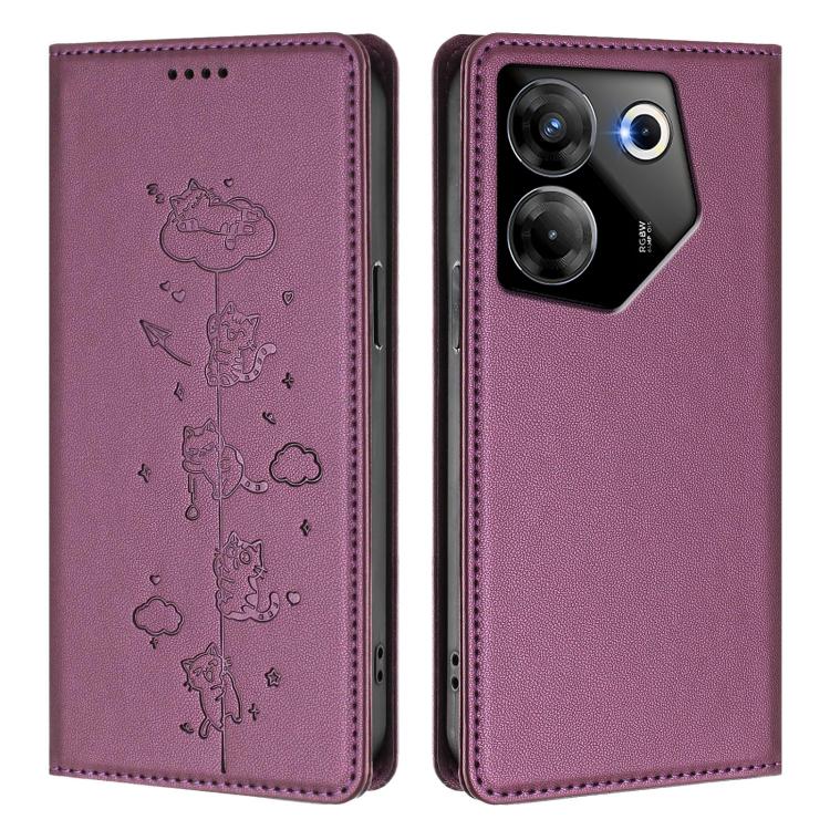 For Tecno Camon 20 Pro 5G Cute Cats Embossed Magnetic RFID Vegan Leather Phone Case