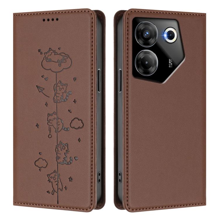 For Tecno Camon 20 Pro 5G Cute Cats Embossed Magnetic RFID Vegan Leather Phone Case