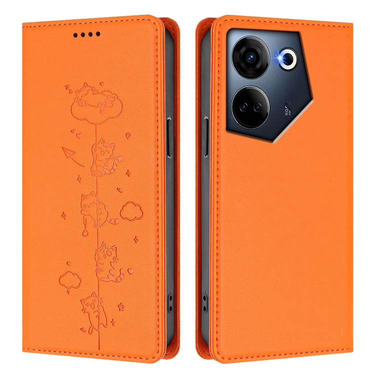 For Tecno Camon 20 / 20 Pro 4G Cute Cats Embossed Magnetic RFID Vegan Leather Phone Case