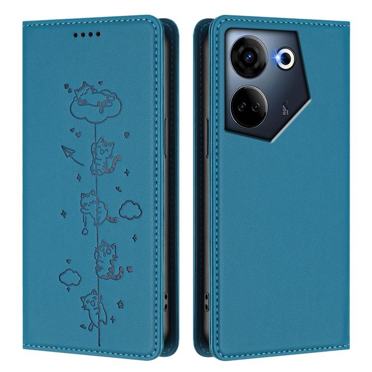 For Tecno Camon 20 / 20 Pro 4G Cute Cats Embossed Magnetic RFID Vegan Leather Phone Case