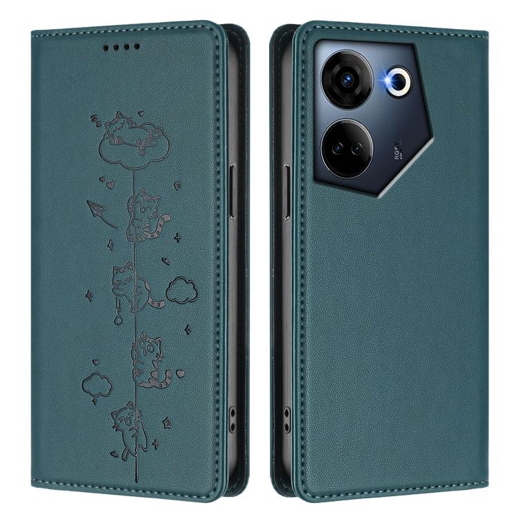 For Tecno Camon 20 / 20 Pro 4G Cute Cats Embossed Magnetic RFID Vegan Leather Phone Case