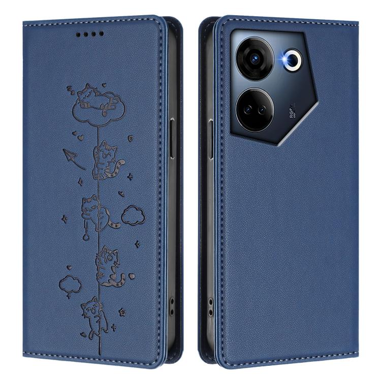 For Tecno Camon 20 / 20 Pro 4G Cute Cats Embossed Magnetic RFID Vegan Leather Phone Case