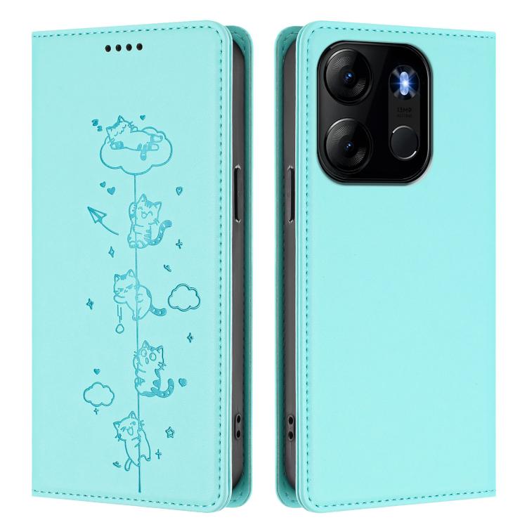 For Tecno Spark Go 2023 / Pop 7 Cute Cats Embossed Magnetic RFID Vegan Leather Phone Case
