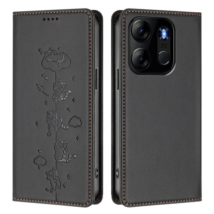 For Tecno Spark Go 2023 / Pop 7 Cute Cats Embossed Magnetic RFID Vegan Leather Phone Case