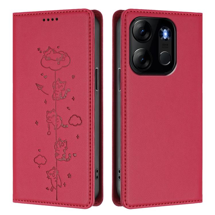 For Tecno Spark Go 2023 / Pop 7 Cute Cats Embossed Magnetic RFID Vegan Leather Phone Case