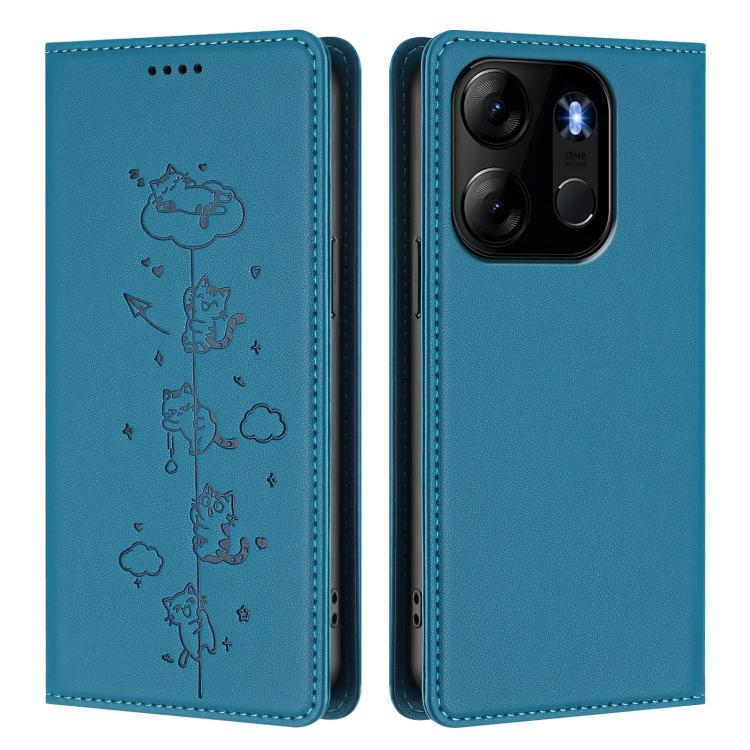 For Tecno Spark Go 2023 / Pop 7 Cute Cats Embossed Magnetic RFID Vegan Leather Phone Case