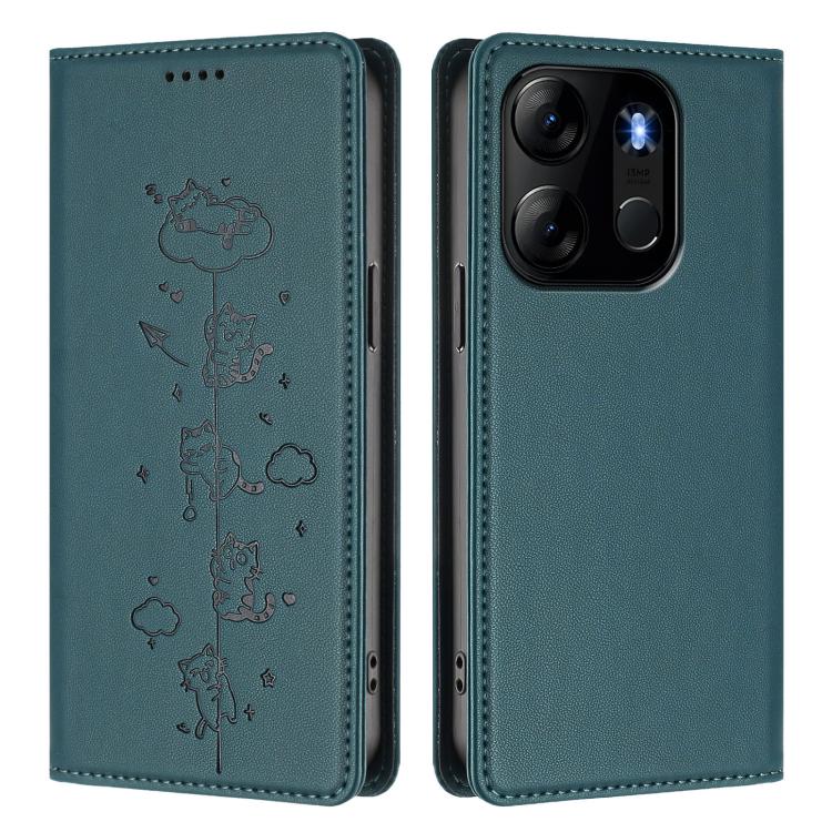 For Tecno Spark Go 2023 / Pop 7 Cute Cats Embossed Magnetic RFID Vegan Leather Phone Case