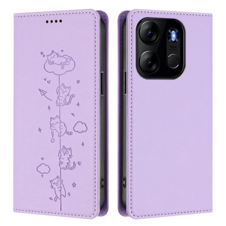 For Tecno Spark Go 2023 / Pop 7 Cute Cats Embossed Magnetic RFID Vegan Leather Phone Case