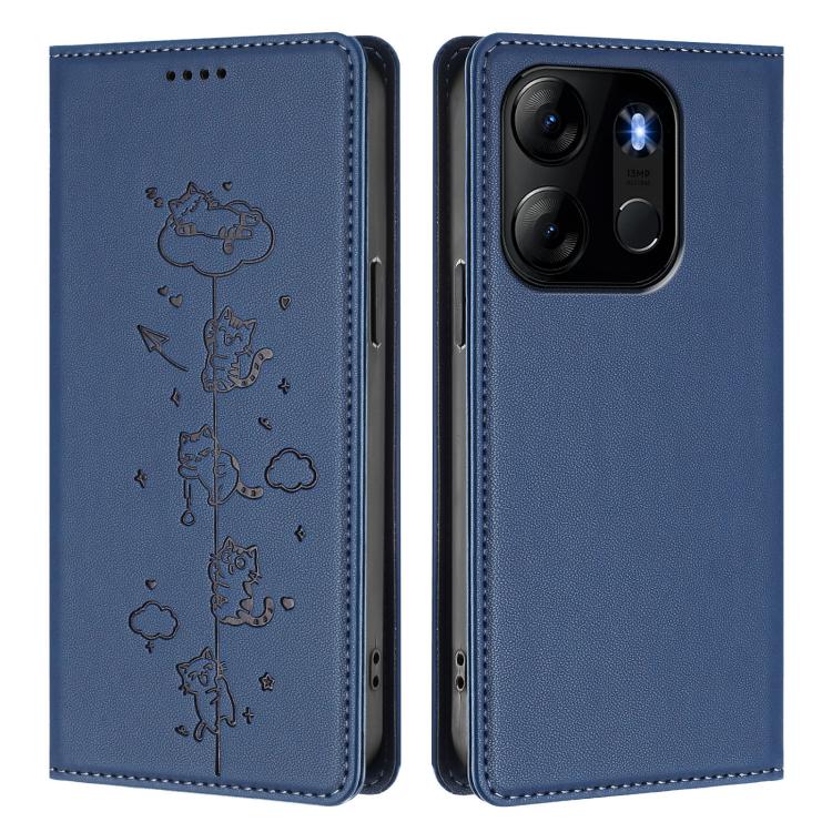 For Tecno Spark Go 2023 / Pop 7 Cute Cats Embossed Magnetic RFID Vegan Leather Phone Case