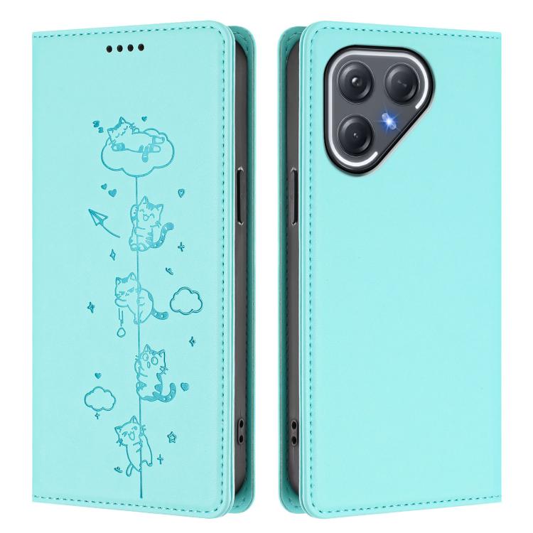 For Tecno Pova 7 Pro 5G Cute Cats Embossed Magnetic RFID Vegan Leather Phone Case