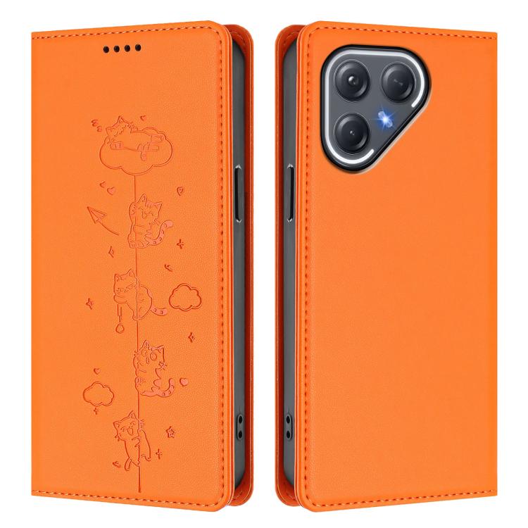 For Tecno Pova 7 Pro 5G Cute Cats Embossed Magnetic RFID Vegan Leather Phone Case