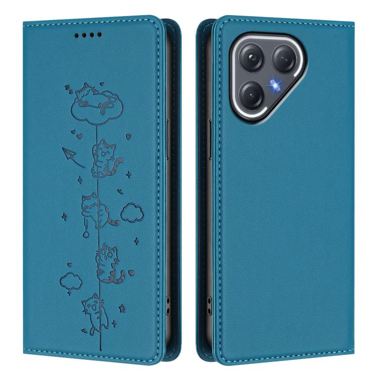 For Tecno Pova 7 Pro 5G Cute Cats Embossed Magnetic RFID Vegan Leather Phone Case