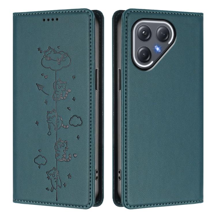 For Tecno Pova 7 Pro 5G Cute Cats Embossed Magnetic RFID Vegan Leather Phone Case