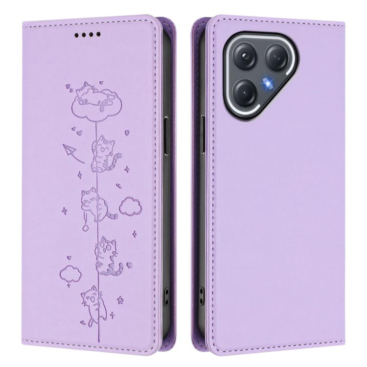 For Tecno Pova 7 Pro 5G Cute Cats Embossed Magnetic RFID Vegan Leather Phone Case