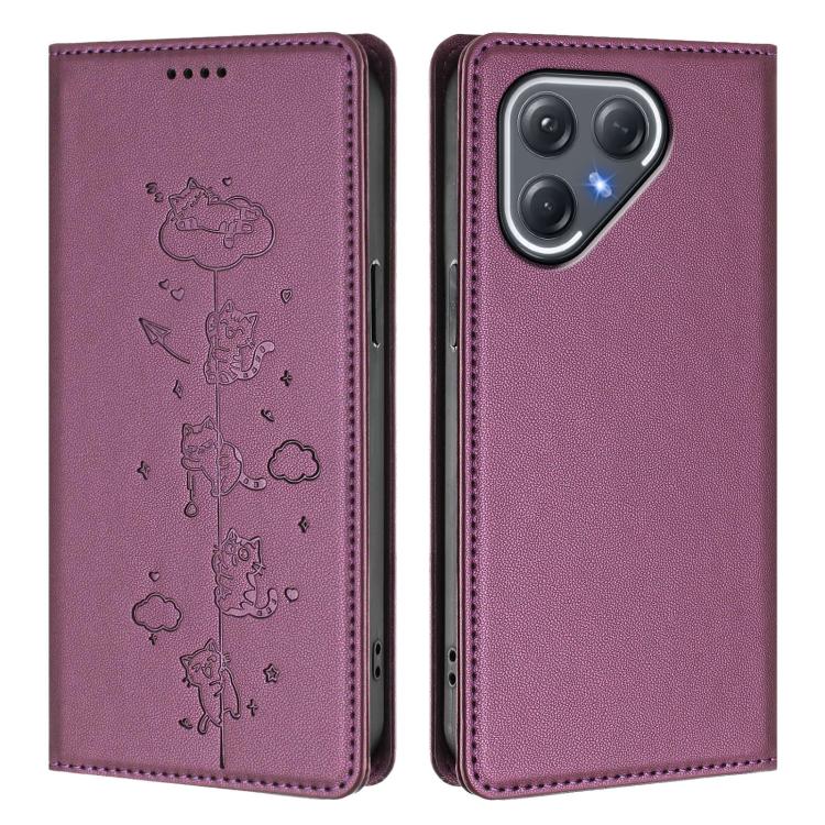 For Tecno Pova 7 Pro 5G Cute Cats Embossed Magnetic RFID Vegan Leather Phone Case