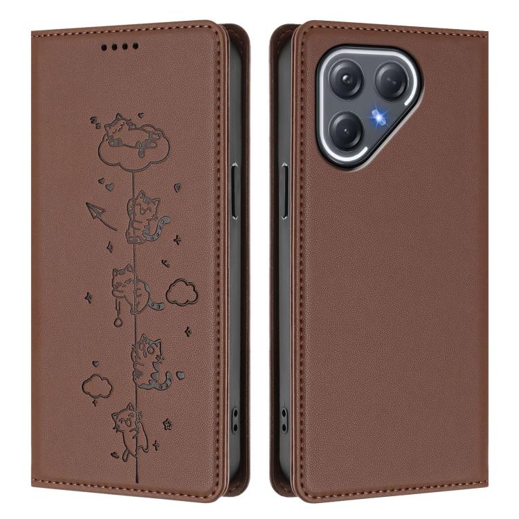 For Tecno Pova 7 Pro 5G Cute Cats Embossed Magnetic RFID Vegan Leather Phone Case