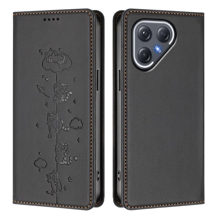 For Tecno Pova 7 Ultra 5G Cute Cats Embossed Magnetic RFID Vegan Leather Phone Case