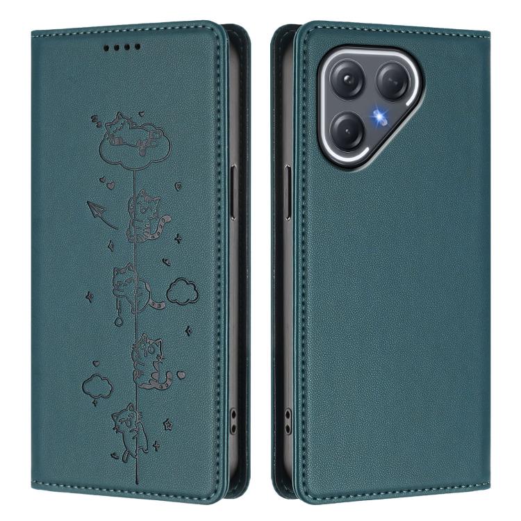 For Tecno Pova 7 Ultra 5G Cute Cats Embossed Magnetic RFID Vegan Leather Phone Case