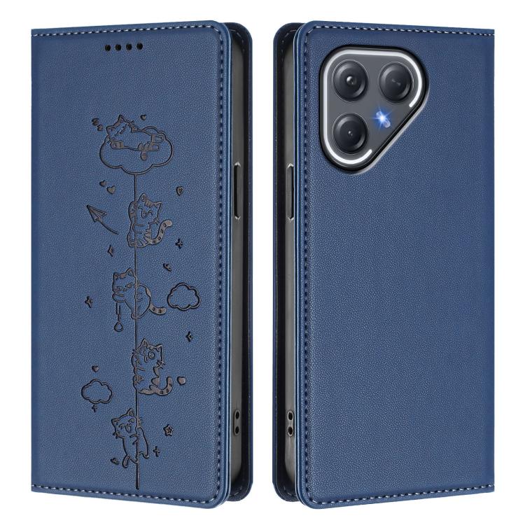 For Tecno Pova 7 Ultra 5G Cute Cats Embossed Magnetic RFID Vegan Leather Phone Case