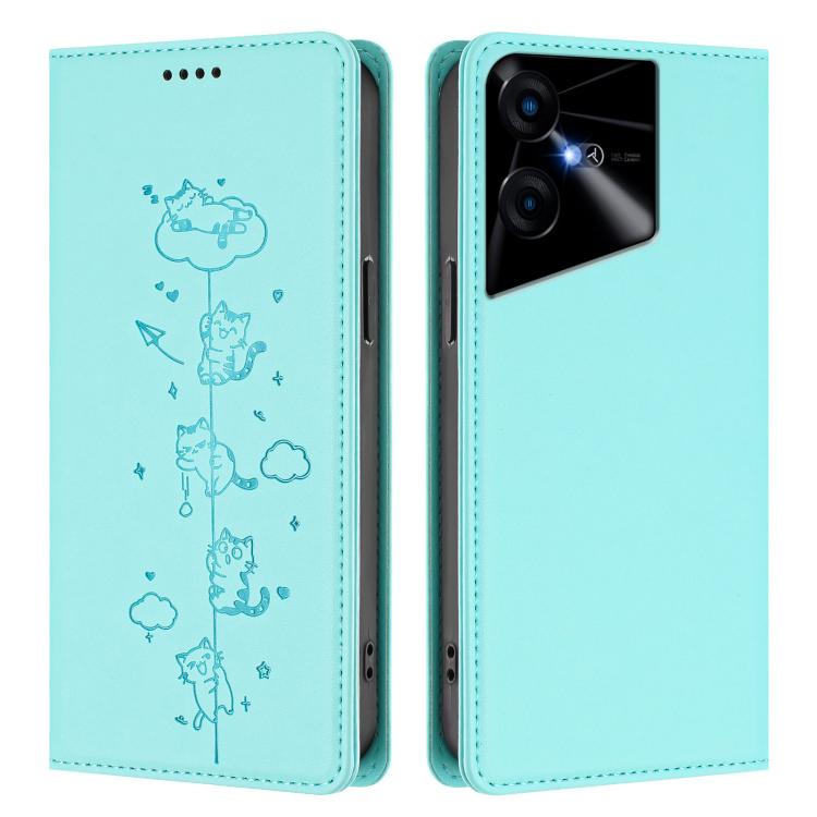 For Tecno Pova Neo 3 Cute Cats Embossed Magnetic RFID Vegan Leather Phone Case