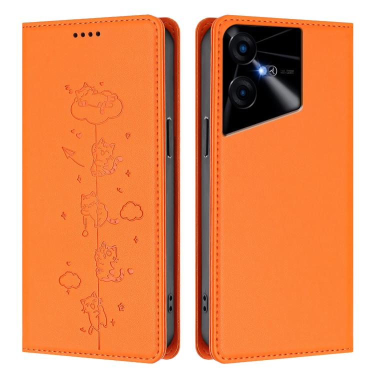 For Tecno Pova Neo 3 Cute Cats Embossed Magnetic RFID Vegan Leather Phone Case