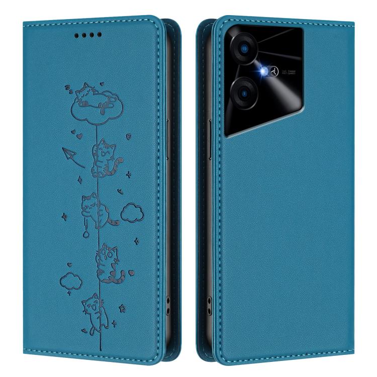 For Tecno Pova Neo 3 Cute Cats Embossed Magnetic RFID Vegan Leather Phone Case