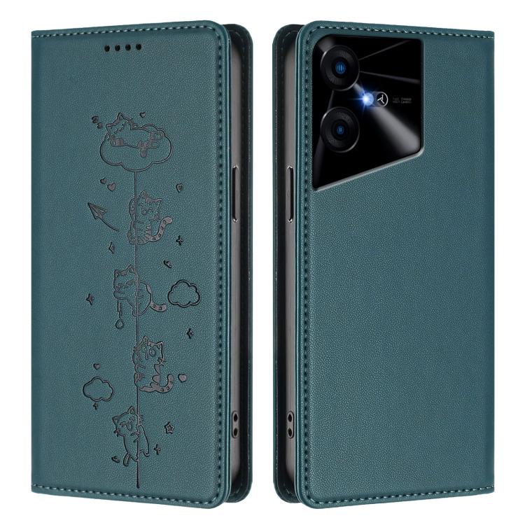 For Tecno Pova Neo 3 Cute Cats Embossed Magnetic RFID Vegan Leather Phone Case