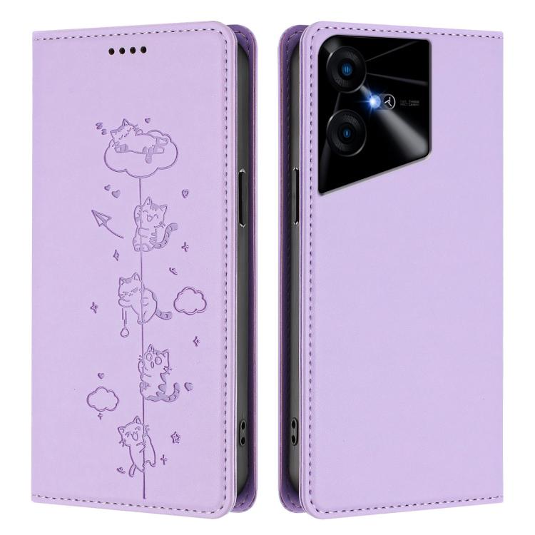 For Tecno Pova Neo 3 Cute Cats Embossed Magnetic RFID Vegan Leather Phone Case