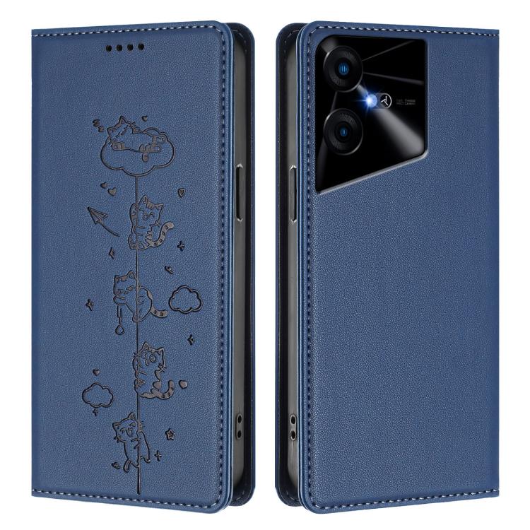 For Tecno Pova Neo 3 Cute Cats Embossed Magnetic RFID Vegan Leather Phone Case