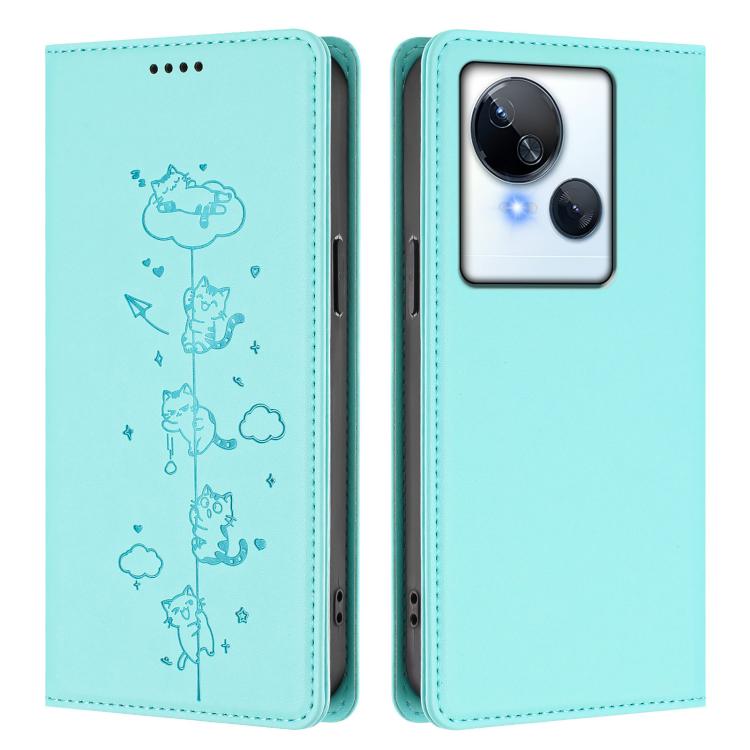 For Tecno Spark 10 5G Cute Cats Embossed Magnetic RFID Vegan Leather Phone Case