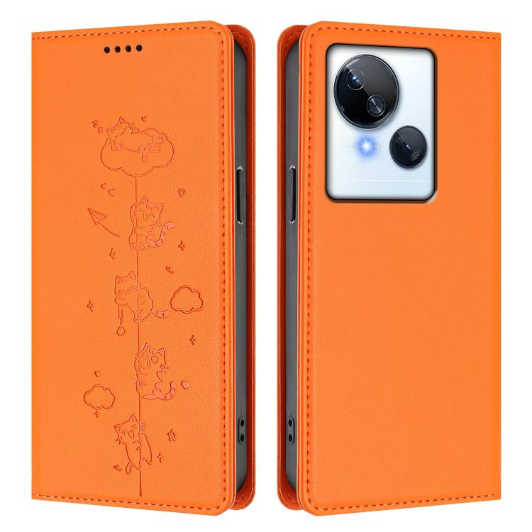 For Tecno Spark 10 5G Cute Cats Embossed Magnetic RFID Vegan Leather Phone Case