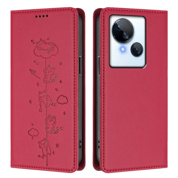For Tecno Spark 10 5G Cute Cats Embossed Magnetic RFID Vegan Leather Phone Case