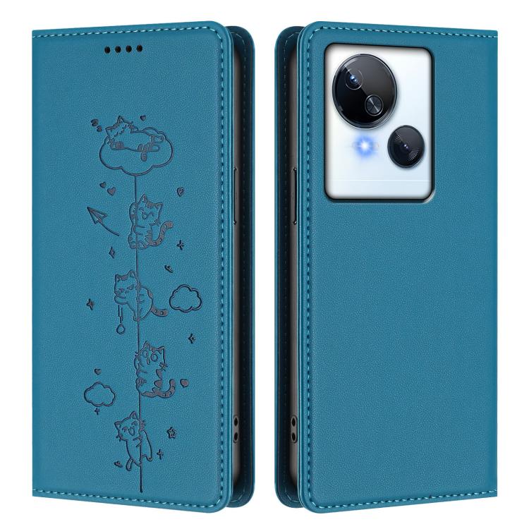 For Tecno Spark 10 5G Cute Cats Embossed Magnetic RFID Vegan Leather Phone Case