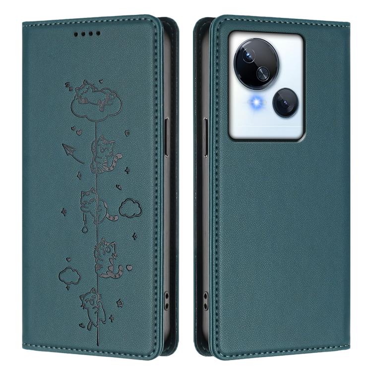 For Tecno Spark 10 5G Cute Cats Embossed Magnetic RFID Vegan Leather Phone Case