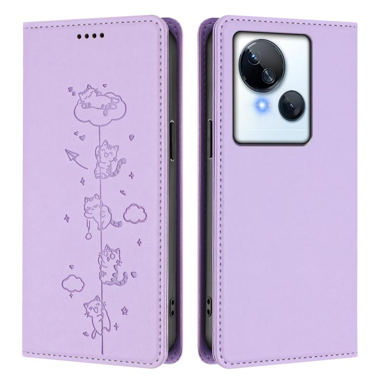 For Tecno Spark 10 5G Cute Cats Embossed Magnetic RFID Vegan Leather Phone Case
